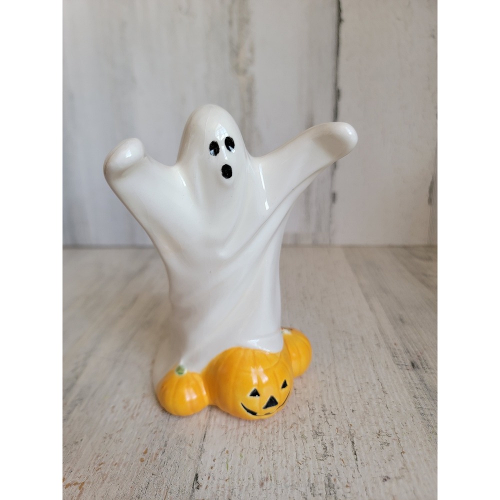 Vintage ceramic ghost pumpkin Halloween jack O'Lantern home decor